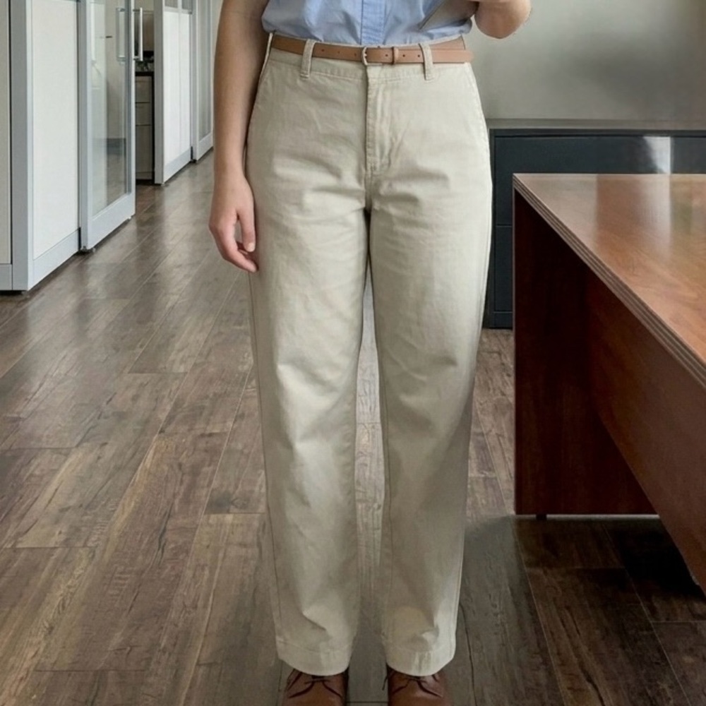 Vintage Calvin Klein 100% Cotton Khaki Chinos High-Rise Straight Wide-Leg Pant 6